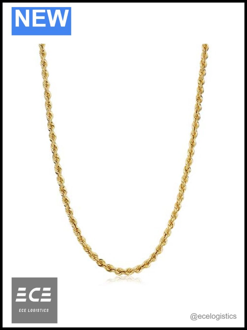 14k Yellow Gold Filled Rope Chain Necklace 22 Inch Lobster Clasp